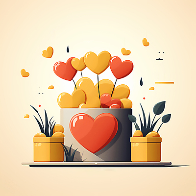 JPG 화분 일러스트 사람없음 노란색 하트 병 디지털합성 기부 후원 국내일러스트 AI일러스트 AI콘텐츠 모양 식기 컬러 도움 파일형식