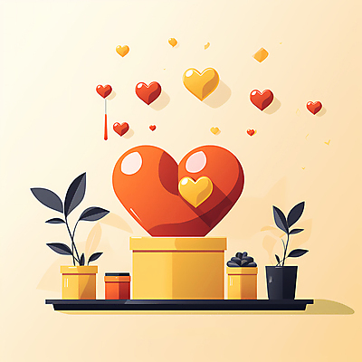 JPG 화분 일러스트 사람없음 빨간색 노란색 하트 디지털합성 기부 후원 국내일러스트 AI일러스트 AI콘텐츠 모양 컬러 도움 파일형식