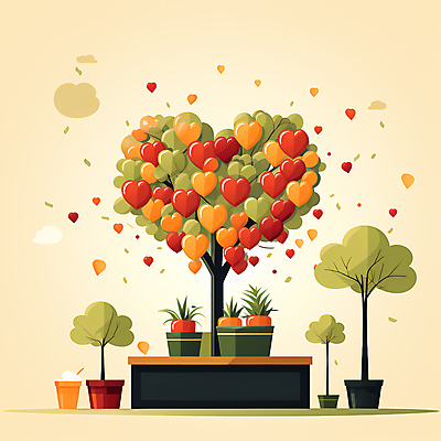 JPG 나무 화분 일러스트 사람없음 하트 디지털합성 기부 후원 국내일러스트 AI일러스트 AI콘텐츠 모양 식물 도움 파일형식
