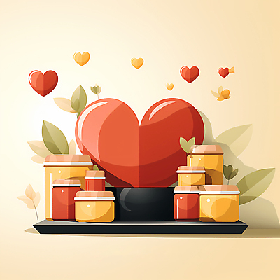 JPG 잎 일러스트 사람없음 빨간색 노란색 하트 병 디지털합성 기부 후원 국내일러스트 AI일러스트 AI콘텐츠 모양 식물 식기 컬러 도움 파일형식