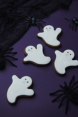 포토 계절 컬러 곤충 디저트 실내 파일형식 보라색 모형 쿠키 할로윈 가을 사람없음 유령 거미 스튜디오촬영 JPG 오브젝트 국내포토