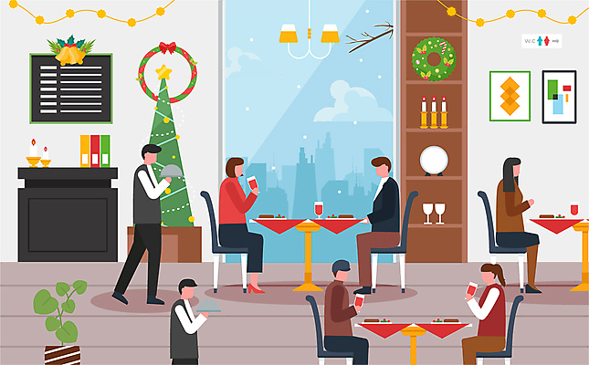 전신 커플 여자 남자 화분 액자 겨울 와인잔 의자 일러스트 촛불 식탁 조명 들기 앉기 풍경 여러명 상반신 성인 크리스마스트리 걷기 레스토랑 와인 식사 웨이터 고객 겨울옷 서빙 알전구 쟁반덮개 눈내림 성인만 크리스마스리스 국내일러스트 AI파일 직업 옷 계절 가구 다수 크리스마스 술잔 전구 초 관계 모션 탁자 주류 눈_날씨 사람 식당 화환 덮개 파일형식 벡터