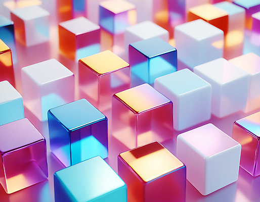 JPG 편집이미지 사람없음 컬러풀 사각형 가득함 큐브 디지털합성 정사각형 일렬 홀로그램 편집실사 AI컴퓨터그래픽 AI콘텐츠 도형 컬러 CG 파일형식