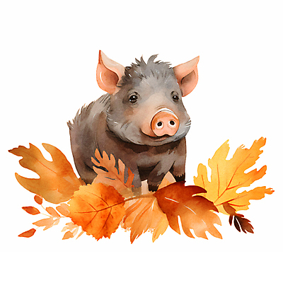 JPG 한마리 단풍 낙엽 일러스트 붓터치 수채화 사람없음 가을 번짐 멧돼지 국내일러스트 AI일러스트 AI콘텐츠 1 계절 잎 포유류 파일형식 효과