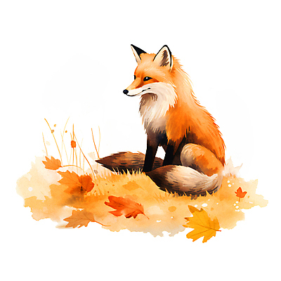 JPG 한마리 단풍 낙엽 일러스트 붓터치 수채화 사람없음 주황색 가을 여우 번짐 국내일러스트 AI일러스트 AI콘텐츠 1 계절 컬러 잎 포유류 파일형식 효과