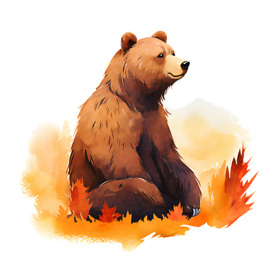 JPG 한마리 단풍 낙엽 일러스트 곰 붓터치 수채화 사람없음 갈색 가을 번짐 국내일러스트 AI일러스트 AI콘텐츠 동물 1 계절 컬러 잎 포유류 파일형식 효과