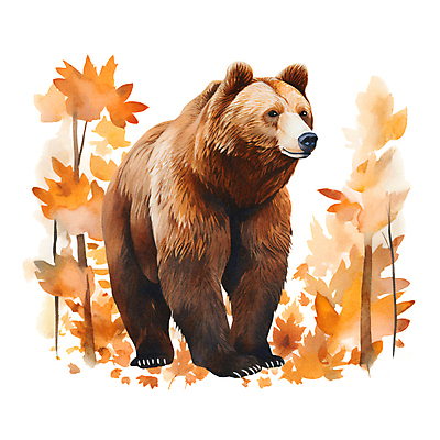 JPG 한마리 단풍 낙엽 일러스트 곰 붓터치 수채화 사람없음 갈색 가을 번짐 국내일러스트 AI일러스트 AI콘텐츠 동물 1 계절 컬러 잎 포유류 파일형식 효과