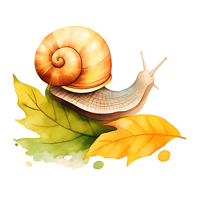 JPG 한마리 단풍 낙엽 일러스트 붓터치 수채화 사람없음 가을 달팽이 번짐 국내일러스트 AI일러스트 AI콘텐츠 1 계절 잎 연체동물 파일형식 효과