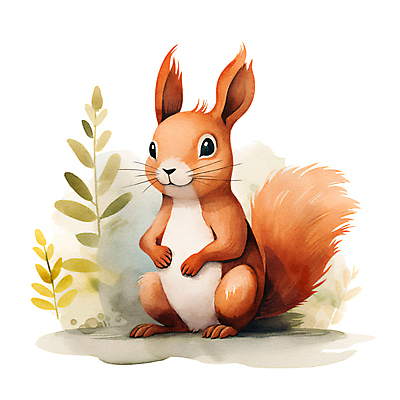 JPG 한마리 일러스트 붓터치 수채화 사람없음 갈색 가을 다람쥐 번짐 청설모 국내일러스트 AI일러스트 AI콘텐츠 1 계절 컬러 설치류 파일형식 효과