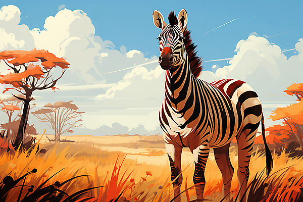 JPG 나무 구름 한마리 일러스트 자연 하늘 국립공원 풍경 초원 사람없음 야외 풀 얼룩말 세렝게티 국내일러스트 AI일러스트 AI콘텐츠 자연요소 식물 1 공원 말_동물 생태계 파일형식