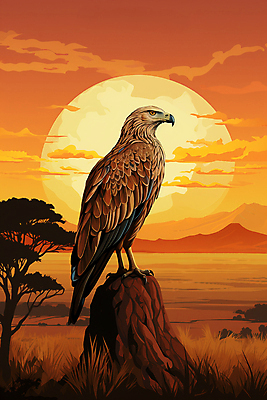 JPG 나무 구름 한마리 일러스트 자연 하늘 산 국립공원 풍경 초원 사람없음 야외 태양 주황색 일몰 바위 풀 독수리 매_조류 세렝게티 국내일러스트 AI일러스트 AI콘텐츠 자연요소 식물 1 공원 컬러 조류 노을 돌_바위 생태계 파일형식