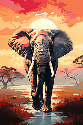 JPG 나무 구름 한마리 길 일러스트 자연 코끼리 국립공원 풍경 초원 사람없음 야외 일몰 풀 세렝게티 국내일러스트 AI일러스트 AI콘텐츠 자연요소 식물 1 공원 포유류 노을 생태계 파일형식