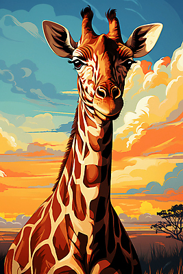 JPG 나무 구름 한마리 일러스트 자연 하늘 국립공원 풍경 초원 사람없음 야외 일몰 기린 세렝게티 국내일러스트 AI일러스트 AI콘텐츠 자연요소 식물 1 공원 포유류 노을 생태계 파일형식