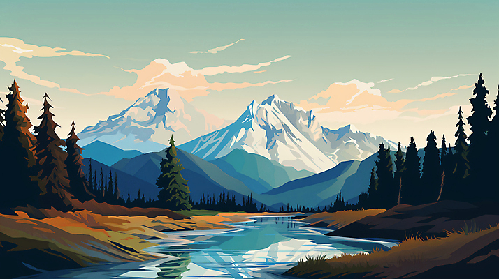 JPG 나무 구름 백그라운드 일러스트 자연 하늘 산 풍경 사람없음 강 풀 국내일러스트 AI일러스트 AI콘텐츠 자연요소 식물 생태계 파일형식