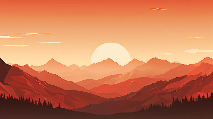 JPG 구름 백그라운드 일러스트 자연 하늘 산 풍경 사람없음 태양 주황색 국내일러스트 AI일러스트 AI콘텐츠 자연요소 컬러 생태계 파일형식