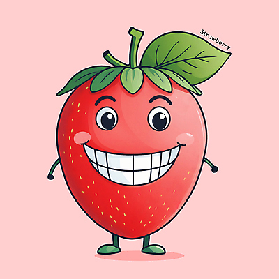 PSD 잎 일러스트 홍보캐릭터 딸기 서기 미소 사람없음 빨간색 귀여움 특산물 과일캐릭터 카툰스타일 일러캐릭터 식물 캐릭터 컬러 컨셉 과일 모션 표정 파일형식