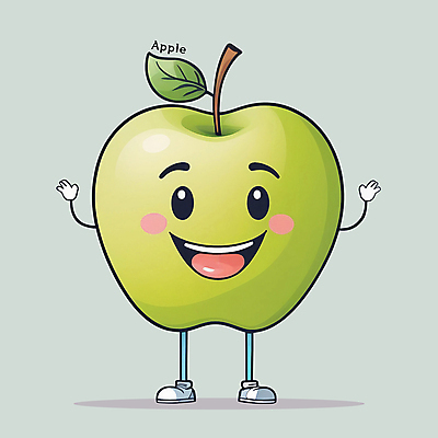 PSD 잎 일러스트 홍보캐릭터 서기 미소 사람없음 초록색 손들기 귀여움 사과 특산물 청사과 과일캐릭터 카툰스타일 일러캐릭터 식물 캐릭터 컬러 컨셉 과일 모션 표정 파일형식