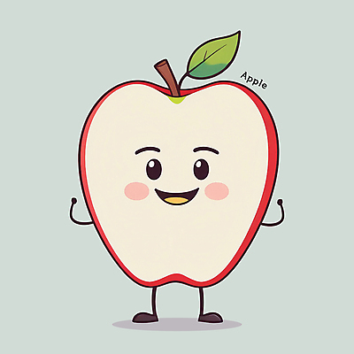PSD 잎 일러스트 홍보캐릭터 단면 서기 미소 사람없음 손들기 귀여움 흰색 사과 특산물 과일캐릭터 카툰스타일 일러캐릭터 식물 캐릭터 컬러 컨셉 과일 모션 표정 파일형식