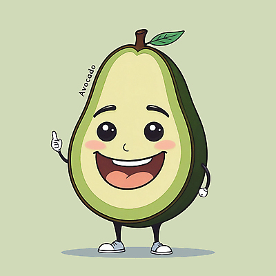 PSD 잎 일러스트 홍보캐릭터 단면 서기 미소 사람없음 초록색 귀여움 가리킴 특산물 아보카도 카툰스타일 일러캐릭터 식물 캐릭터 컬러 컨셉 과일 모션 표정 손짓 파일형식