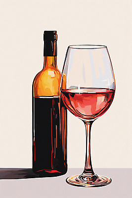 JPG 와인잔 일러스트 한잔 주류 사람없음 와인 와인병 국내일러스트 AI일러스트 AI콘텐츠 1 음료 술잔 병_용기 파일형식