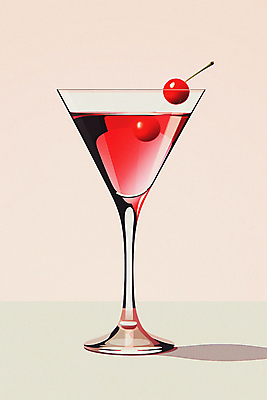 JPG 일러스트 한잔 주류 사람없음 빨간색 칵테일 체리 칵테일잔 레드마티니 마티니 국내일러스트 AI일러스트 AI콘텐츠 1 음료 컬러 술잔 과일 파일형식