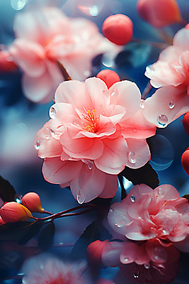 JPG 편집이미지 꽃 분홍색 자연 근접촬영 사람없음 물방울 이슬 수분 꽃봉오리 동백 편집실사 AI포토 AI콘텐츠 식물 뷰포인트 컬러 CG 생태계 파일형식