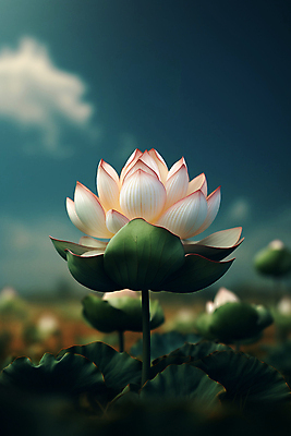 JPG 편집이미지 자연 하늘 연꽃 사람없음 연못 연잎 블러효과 편집실사 AI포토 AI콘텐츠 꽃 잎 CG 생태계 블러 파일형식 효과