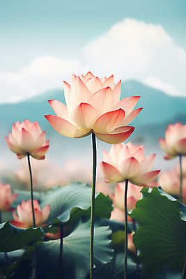 JPG 편집이미지 분홍색 자연 하늘 연꽃 사람없음 연못 연잎 편집실사 AI포토 AI콘텐츠 꽃 컬러 잎 CG 생태계 파일형식