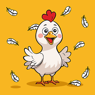 한마리 동물캐릭터 일러스트 팔벌리기 서기 미소 사람없음 노란색 가축 흰색 닭 깃털 닭캐릭터 일러캐릭터 AI파일 동물 캐릭터 1 컬러 모션 조류 표정 파일형식 벡터