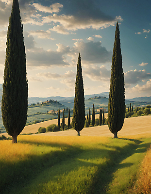JPG 나무 구름 편집이미지 하늘 산 풍경 잔디 초원 사람없음 디지털합성 투스카니 사이프러스 편집실사 AI포토 AI콘텐츠 자연요소 식물 이탈리아 CG 파일형식