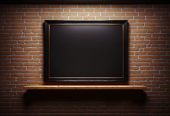 JPG 편집이미지 벽 액자 벽돌 선반 프레임 사람없음 검은색 목업 카피스페이스 편집실사 AI포토 AI콘텐츠 컬러 가구 공백 CG 파일형식