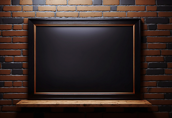 JPG 편집이미지 벽 액자 벽돌 선반 프레임 사람없음 검은색 목업 카피스페이스 편집실사 AI포토 AI콘텐츠 컬러 가구 공백 CG 파일형식
