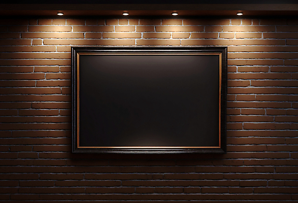 JPG 편집이미지 벽 액자 벽돌 조명 프레임 사람없음 검은색 목업 카피스페이스 편집실사 AI포토 AI콘텐츠 컬러 공백 CG 파일형식