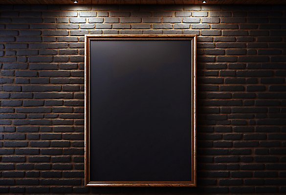 JPG 편집이미지 벽 액자 벽돌 조명 프레임 사람없음 검은색 목업 카피스페이스 편집실사 AI포토 AI콘텐츠 컬러 공백 CG 파일형식