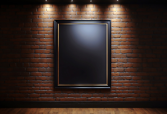 JPG 편집이미지 벽 액자 벽돌 조명 프레임 사람없음 검은색 목업 카피스페이스 편집실사 AI포토 AI콘텐츠 컬러 공백 CG 파일형식
