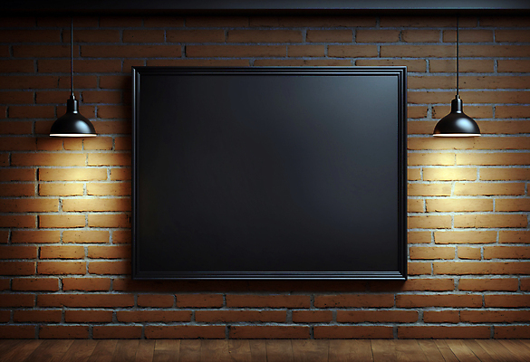 JPG 편집이미지 벽 액자 벽돌 조명 프레임 사람없음 검은색 목업 카피스페이스 편집실사 AI포토 AI콘텐츠 컬러 공백 CG 파일형식