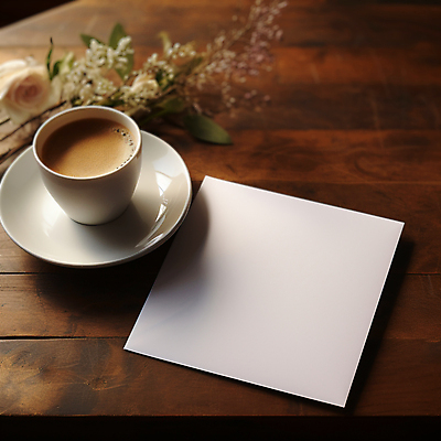 JPG 편집이미지 꽃 종이 커피 사람없음 머그컵 커피잔 컵받침 나무탁자 카피스페이스 편집실사 AI포토 AI콘텐츠 식물 음료 탁자 잔 컵 공백 받침대 CG 파일형식