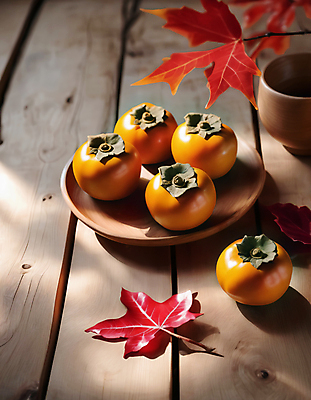 JPG 편집이미지 그릇 접시 단풍 감 사람없음 가을 담기 단감 편집실사 AI포토 AI콘텐츠 식기 계절 잎 과일 모션 CG 파일형식