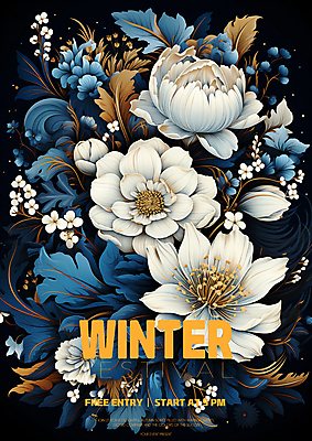 PSD 편집이미지 꽃 겨울 사람없음 파란색 흰색 디지털합성 초대장 이미지편집 식물 계절 컬러 카드_감사 파일형식