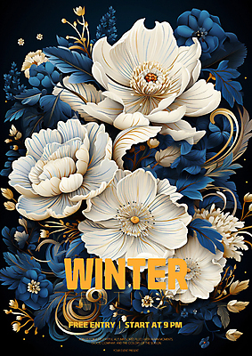 PSD 편집이미지 꽃 겨울 사람없음 파란색 흰색 디지털합성 초대장 이미지편집 식물 계절 컬러 카드_감사 파일형식