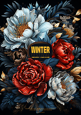 PSD 편집이미지 꽃 겨울 사람없음 빨간색 파란색 디지털합성 초대장 이미지편집 식물 계절 컬러 카드_감사 파일형식