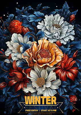 PSD 편집이미지 꽃 겨울 사람없음 빨간색 파란색 디지털합성 초대장 이미지편집 식물 계절 컬러 카드_감사 파일형식