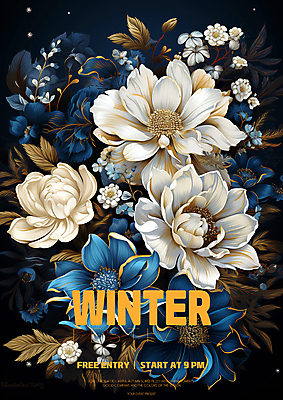 PSD 편집이미지 꽃 겨울 사람없음 파란색 흰색 디지털합성 초대장 이미지편집 식물 계절 컬러 카드_감사 파일형식