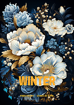 PSD 편집이미지 꽃 겨울 사람없음 파란색 흰색 디지털합성 초대장 이미지편집 식물 계절 컬러 카드_감사 파일형식