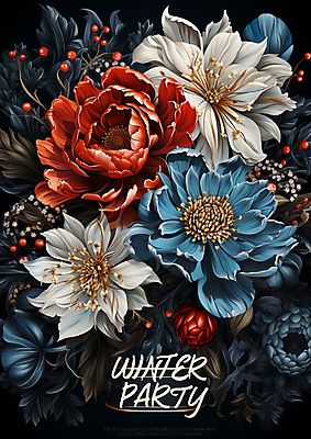 PSD 편집이미지 꽃 겨울 사람없음 빨간색 파란색 디지털합성 초대장 이미지편집 식물 계절 컬러 카드_감사 파일형식