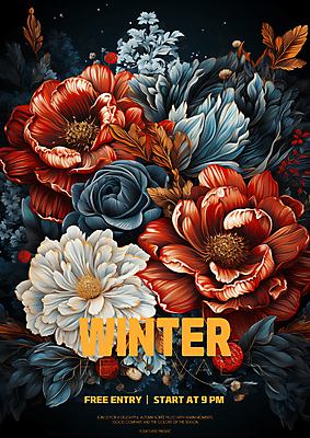 PSD 편집이미지 꽃 겨울 사람없음 빨간색 파란색 디지털합성 초대장 이미지편집 식물 계절 컬러 카드_감사 파일형식