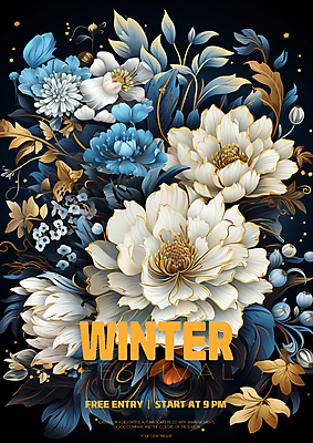 PSD 편집이미지 꽃 겨울 사람없음 파란색 흰색 디지털합성 초대장 이미지편집 식물 계절 컬러 카드_감사 파일형식