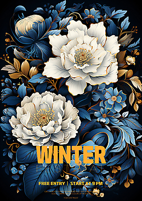 PSD 편집이미지 꽃 겨울 사람없음 파란색 흰색 디지털합성 초대장 이미지편집 식물 계절 컬러 카드_감사 파일형식