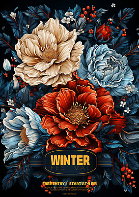 PSD 편집이미지 꽃 겨울 사람없음 빨간색 파란색 디지털합성 초대장 이미지편집 식물 계절 컬러 카드_감사 파일형식