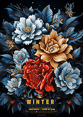 PSD 편집이미지 꽃 겨울 사람없음 빨간색 파란색 디지털합성 초대장 이미지편집 식물 계절 컬러 카드_감사 파일형식